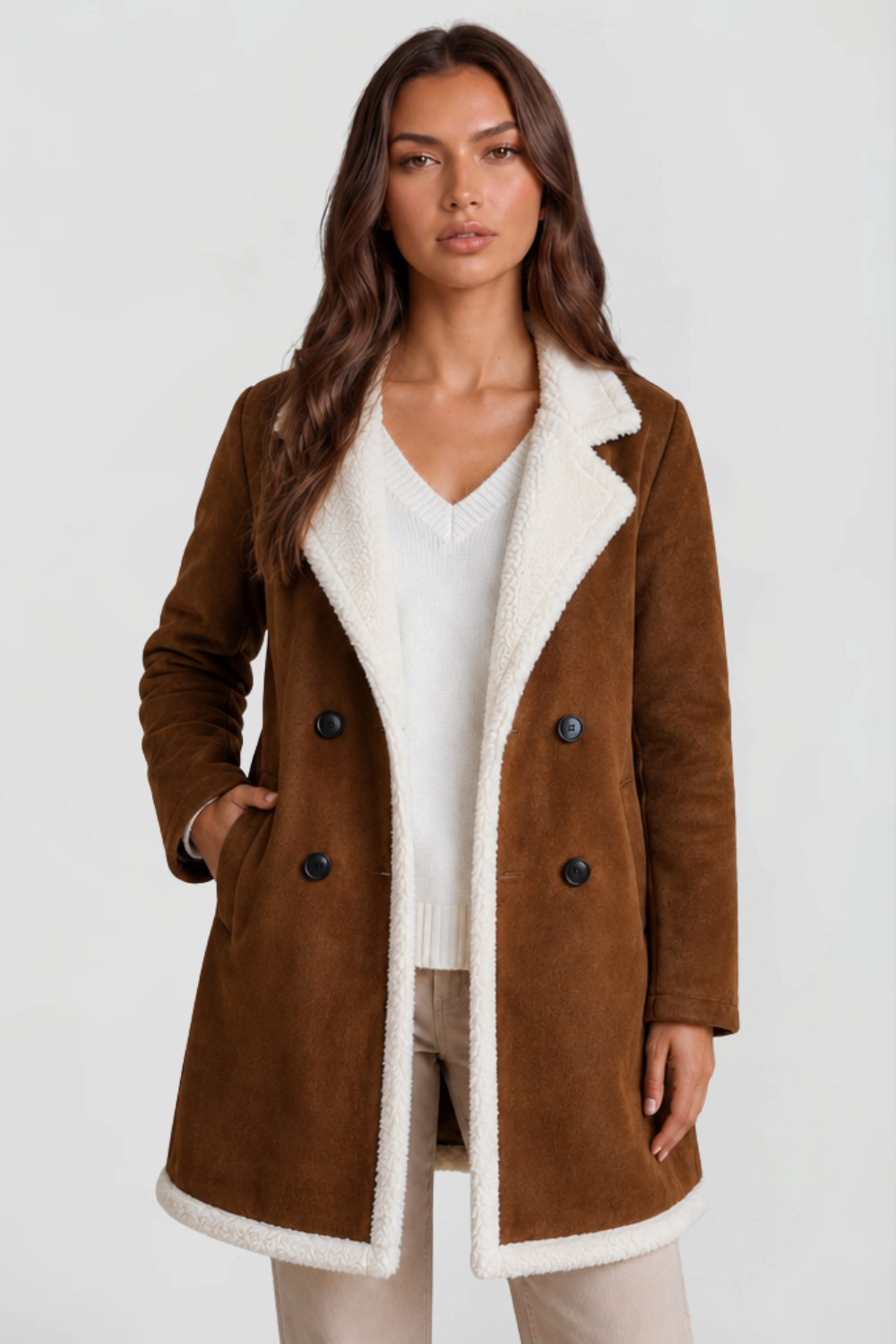 Longline Suede Shearling Coat