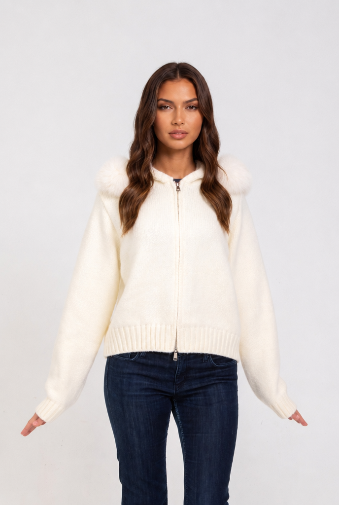 Knit Fur Hooded Coat
