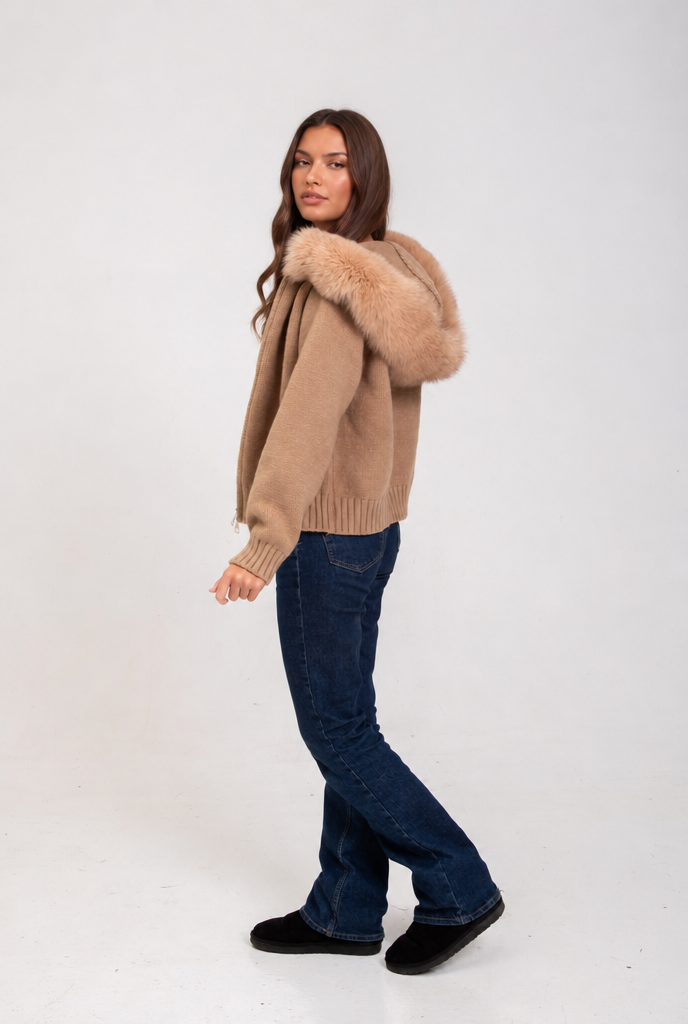 Knit Fur Hooded Coat
