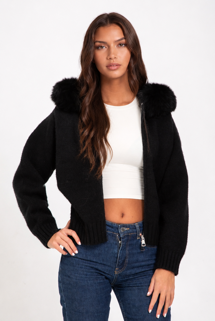 Knit Fur Hooded Coat