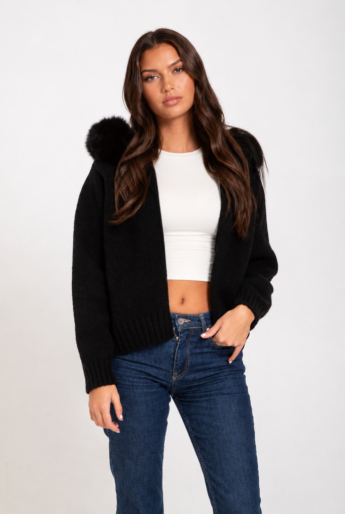 Knit Fur Hooded Coat