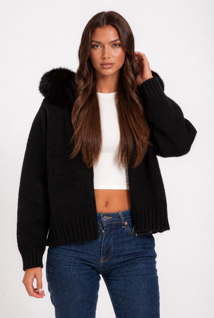 Knit Fur Hooded Coat