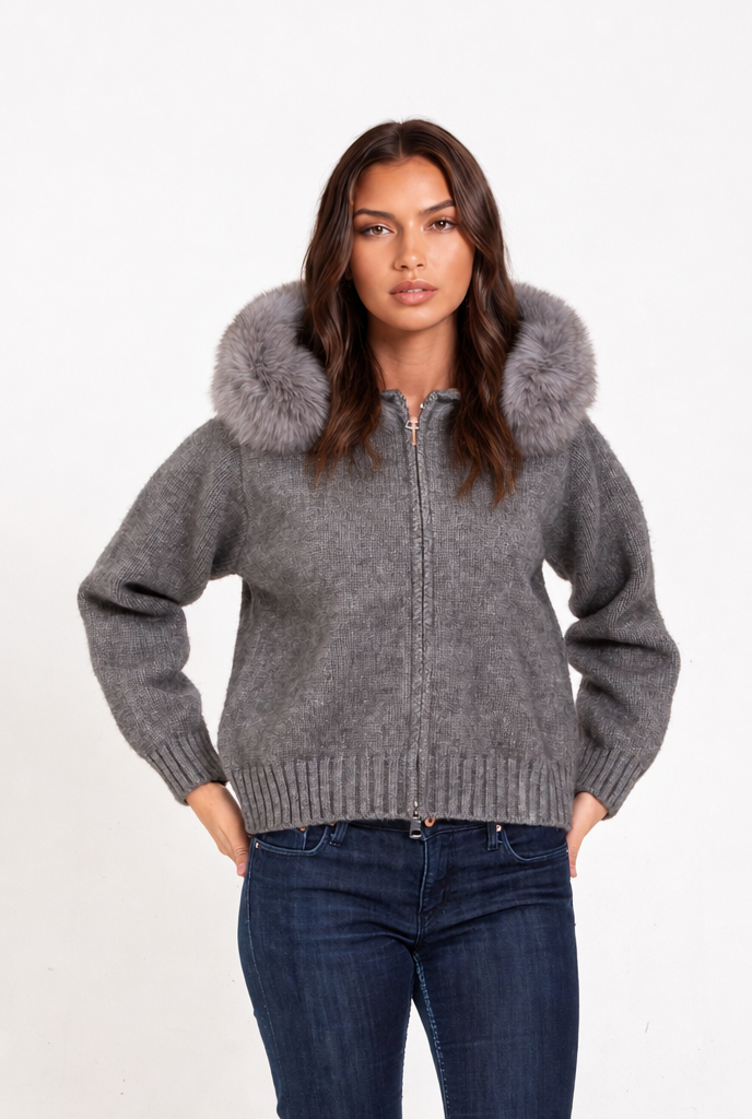 Knit Fur Hooded Coat