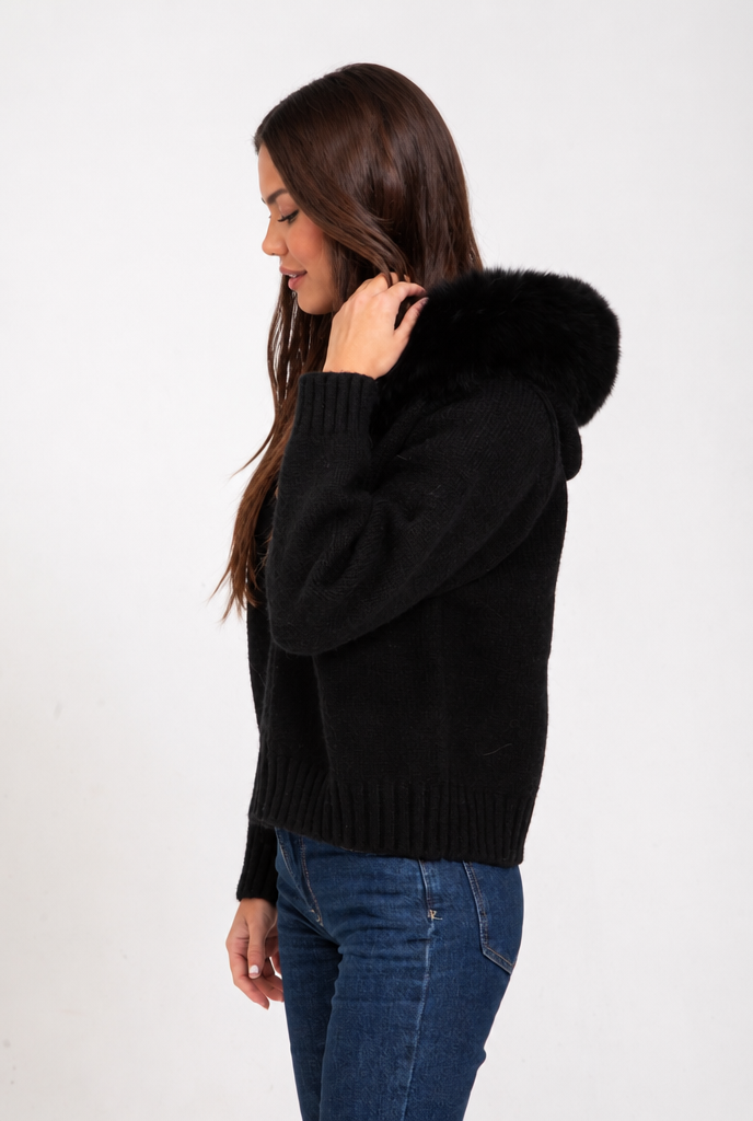 Knit Fur Hooded Coat