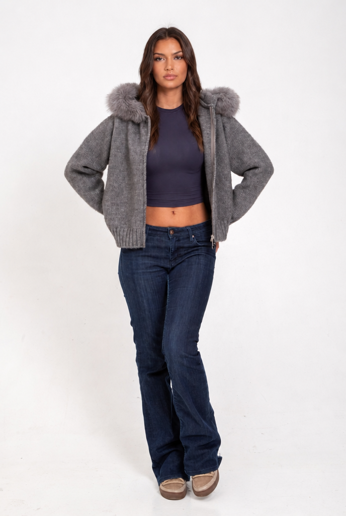 Knit Fur Hooded Coat