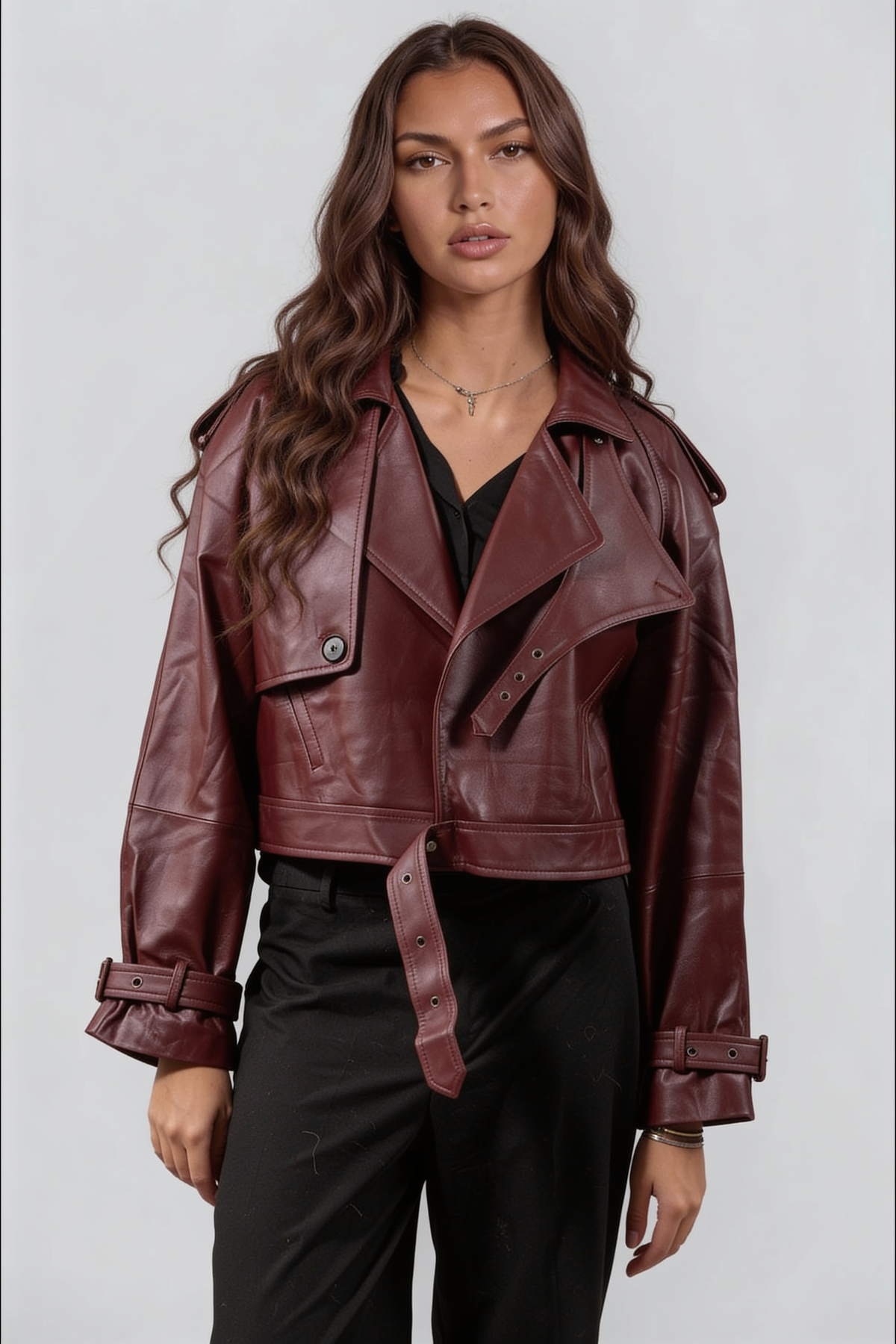 Cropped Leather Biker Jacket