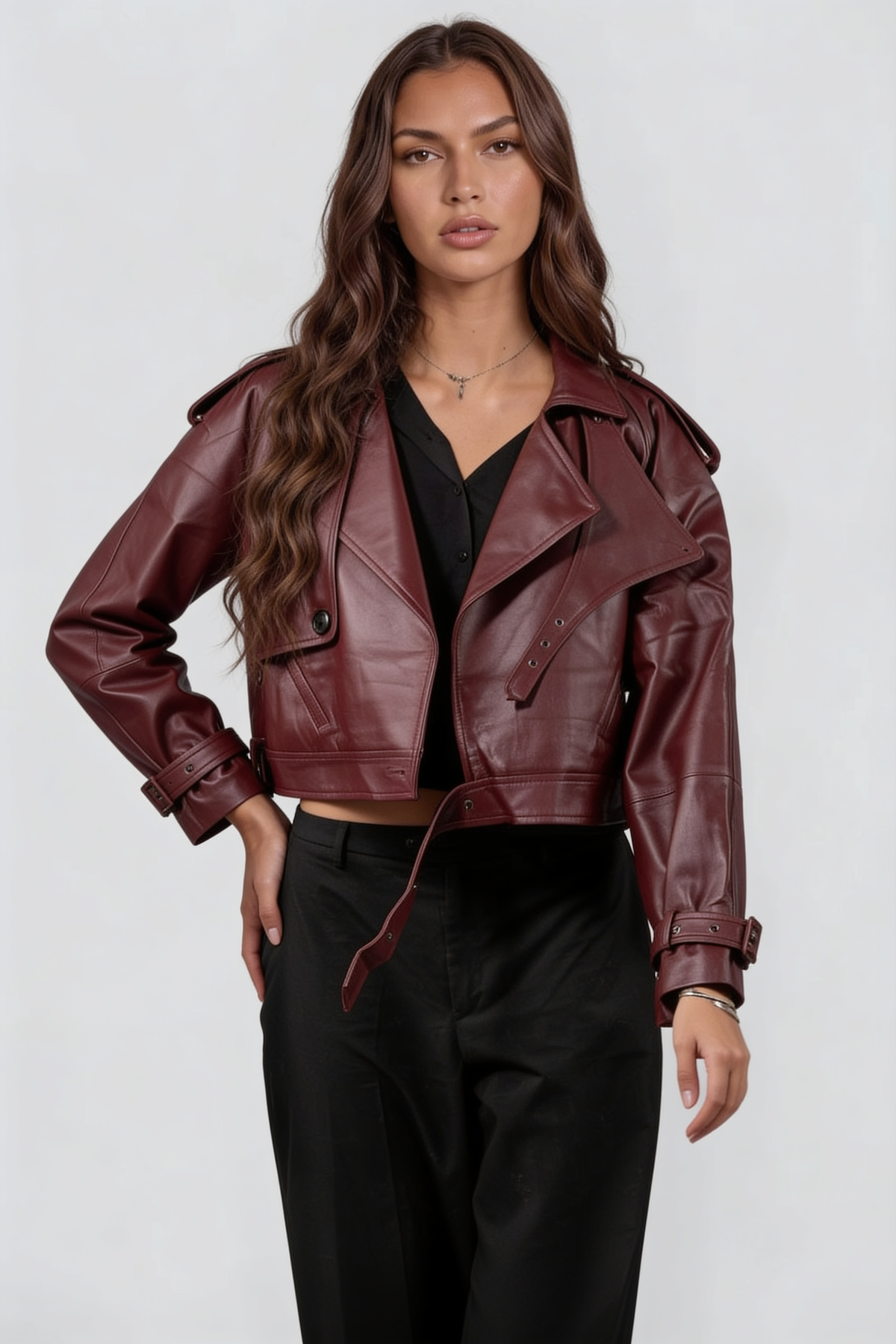 Cropped Leather Biker Jacket