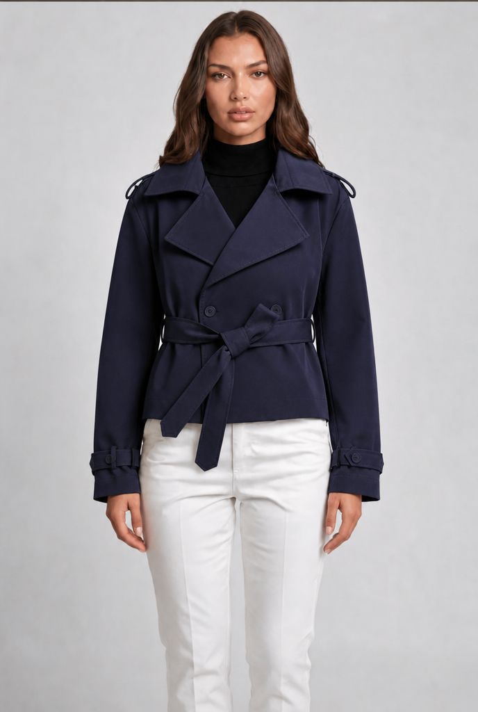 Cropped Belted Trench Jacket
