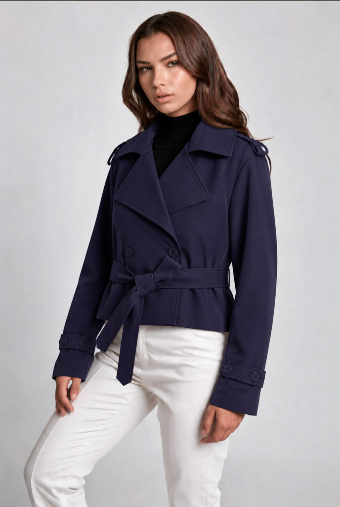 Cropped Belted Trench Jacket