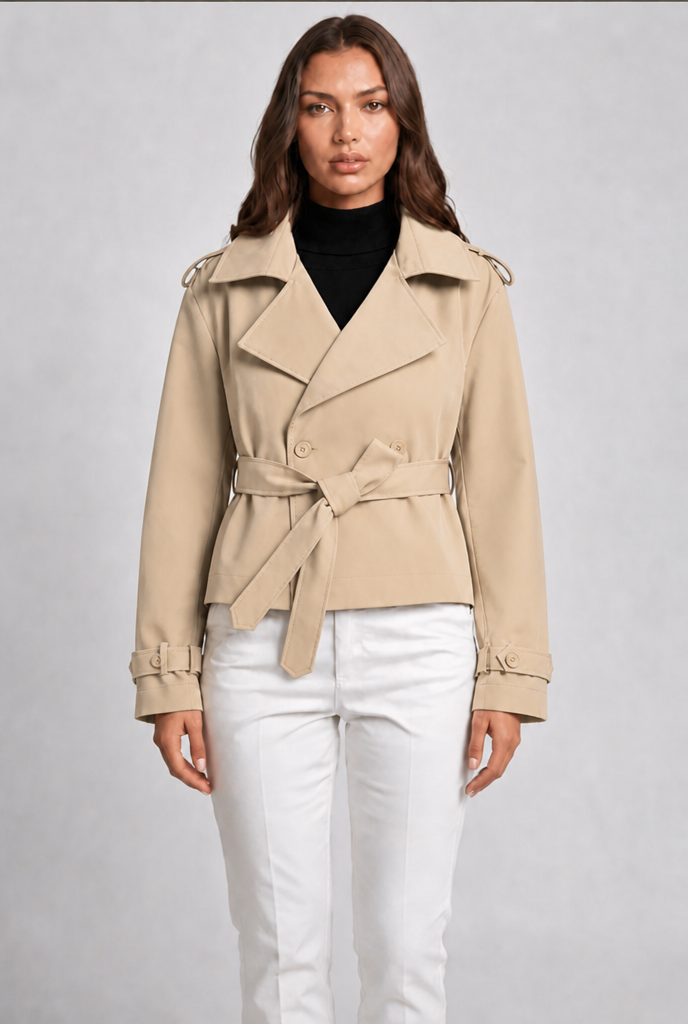 Cropped Belted Trench Jacket