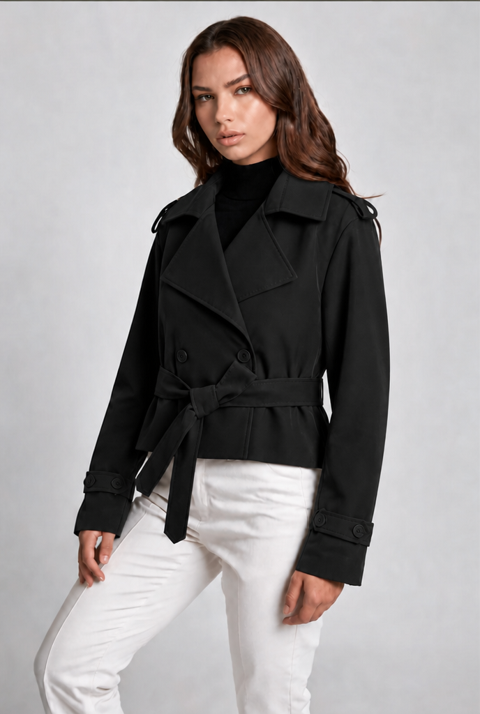 Cropped Belted Trench Jacket