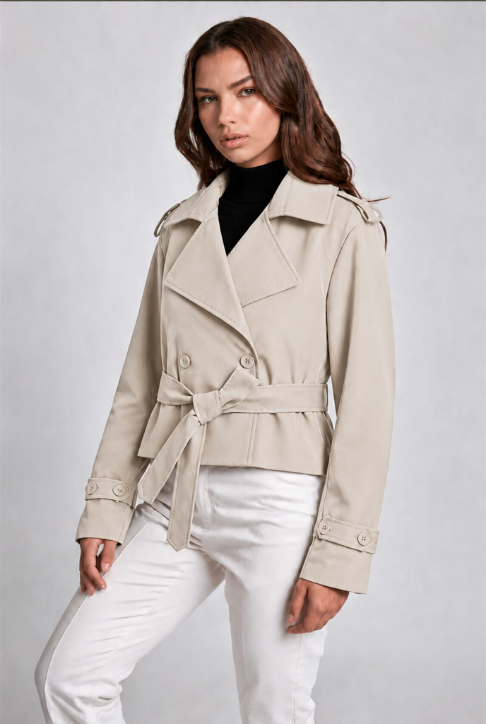 Cropped Belted Trench Jacket