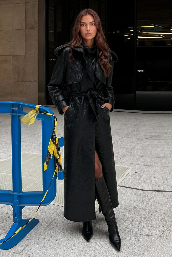 Longline Leather Trench Coat