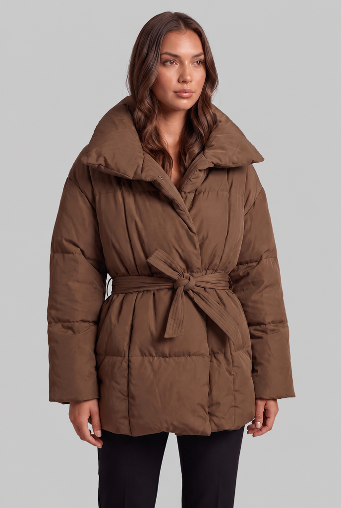 Puffer Coat with Statement Collar