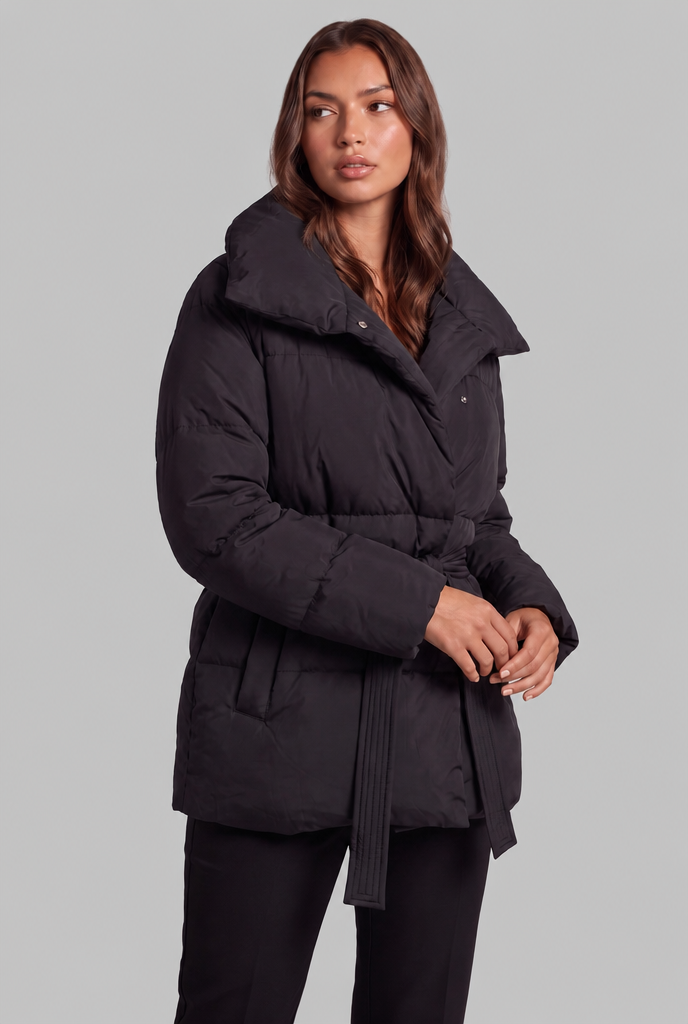 Puffer Coat with Statement Collar
