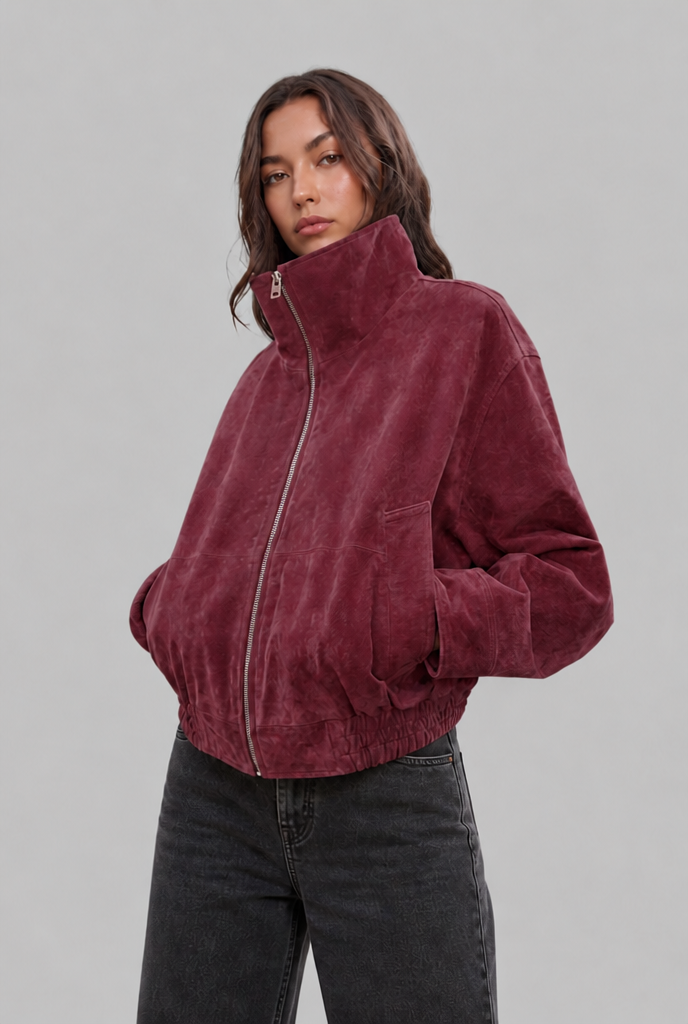 Oversized Suede Bomber Jacket