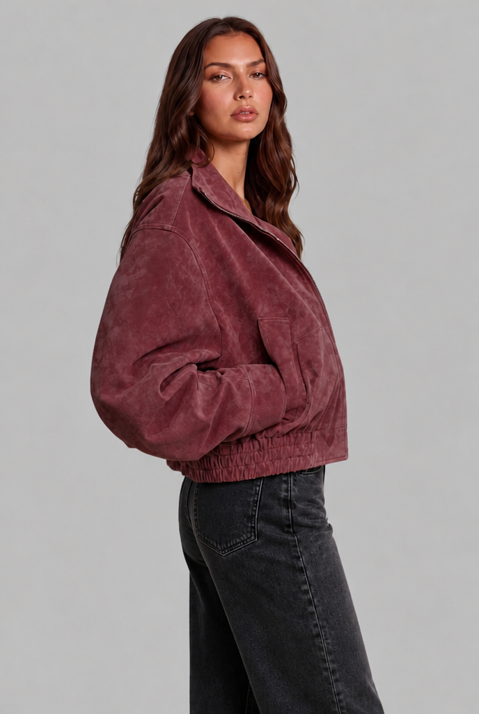 Oversized Suede Bomber Jacket
