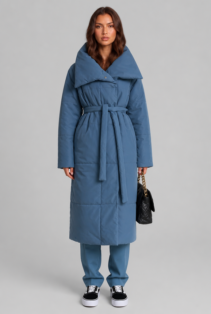 Long Puffer Coat with Oversized Collar