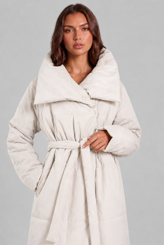 Long Puffer Coat with Oversized Collar