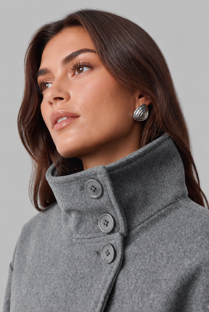 Cropped Wool Jacket with Funnel Neck Collar
