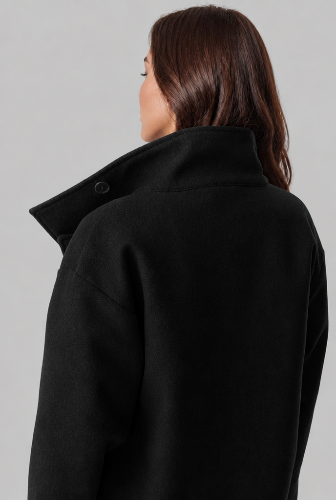 Cropped Wool Jacket with Funnel Neck Collar