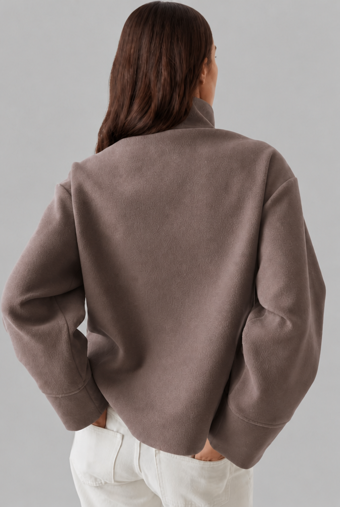 Cropped Wool Jacket with Funnel Neck Collar