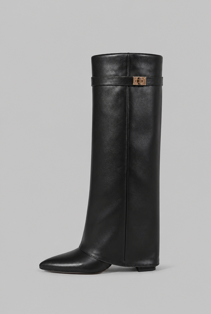 Knee-High Boots with Gold Buckle