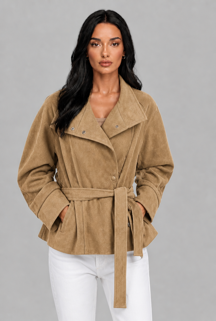 Belted Faux Suede Jacket