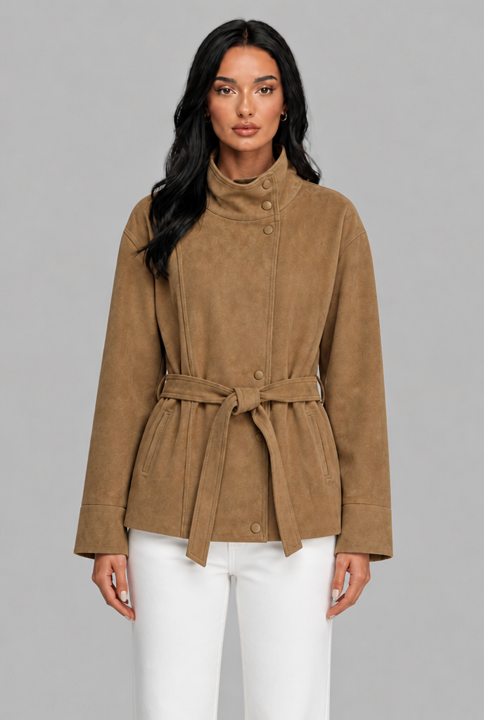 Belted Faux Suede Jacket