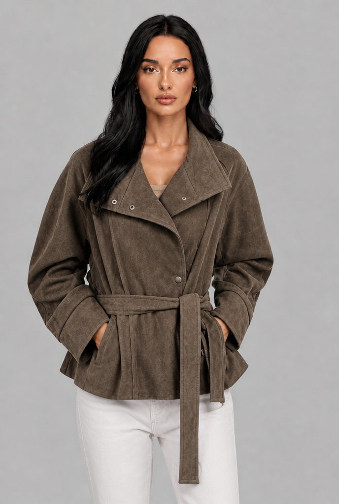Belted Faux Suede Jacket