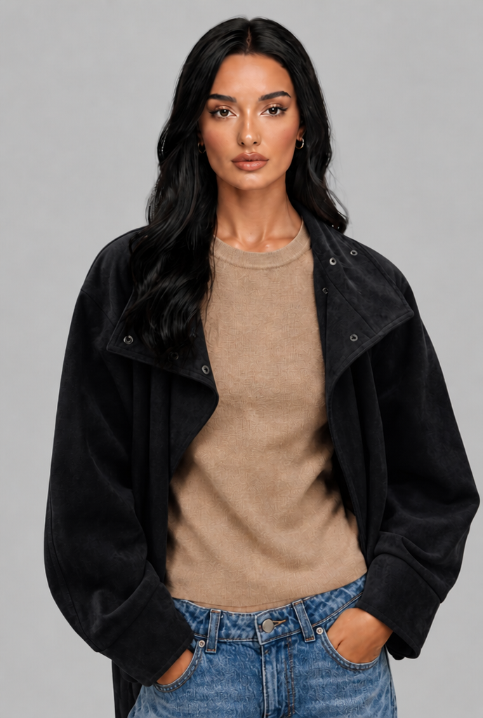 Belted Faux Suede Jacket