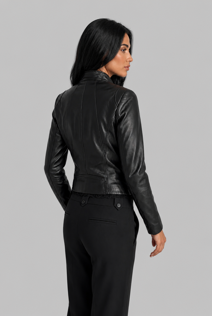 Cropped Leather Biker Jacket