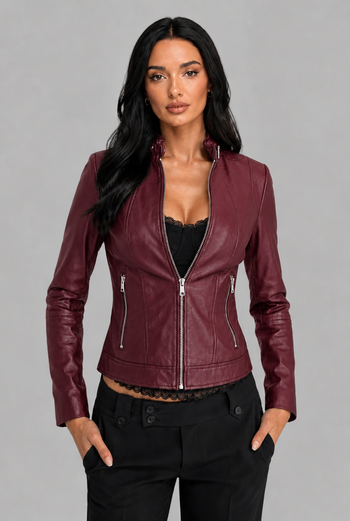 Cropped Leather Biker Jacket