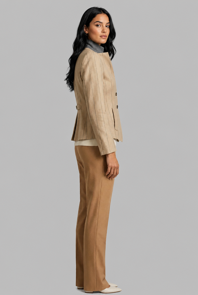 Pinstripe Blazer with Contrast Collar