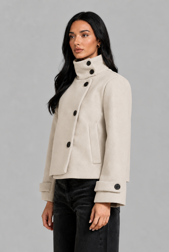 Cropped Wool Jacket with Funnel Neck