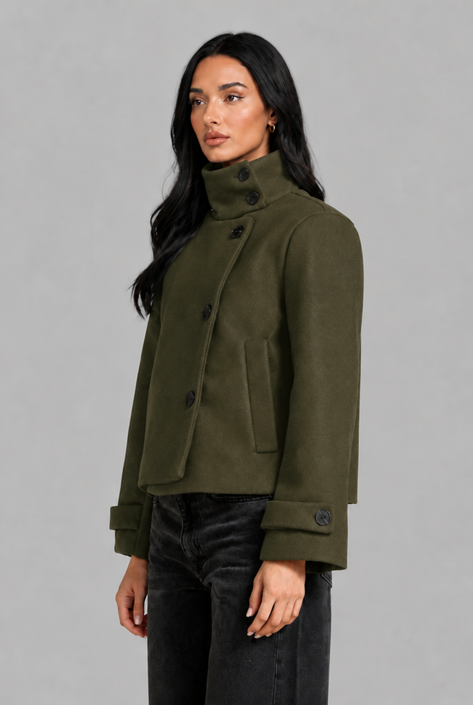 Cropped Wool Jacket with Funnel Neck