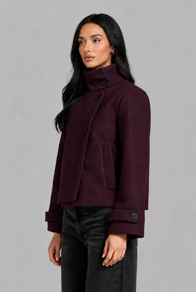 Cropped Wool Jacket with Funnel Neck