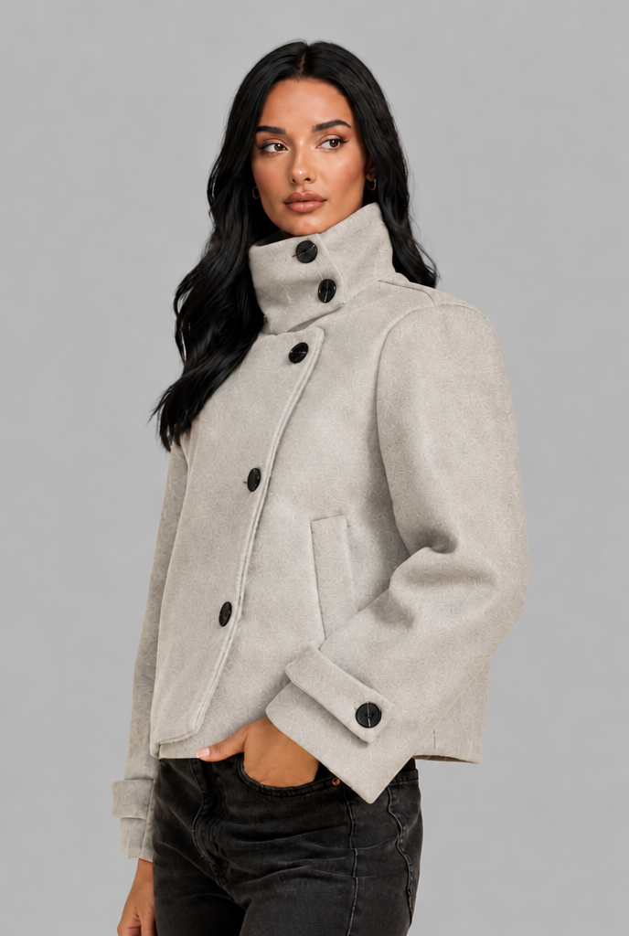 Cropped Wool Jacket with Funnel Neck