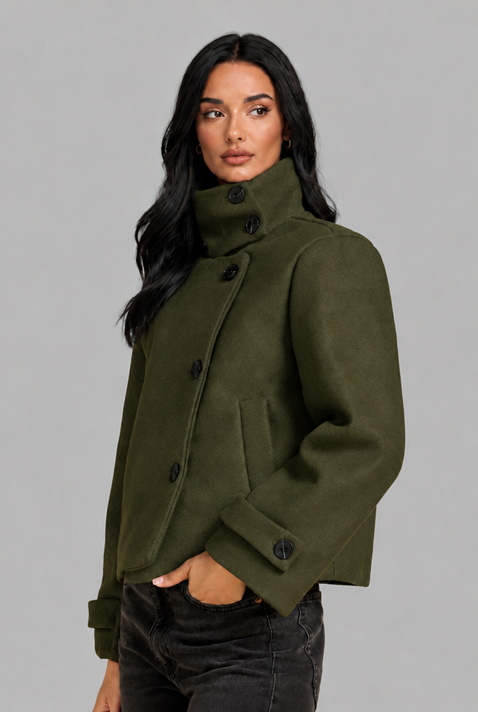 Cropped Wool Jacket with Funnel Neck