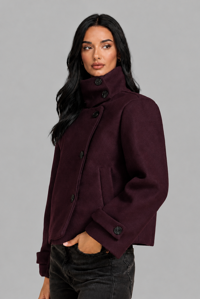 Cropped Wool Jacket with Funnel Neck