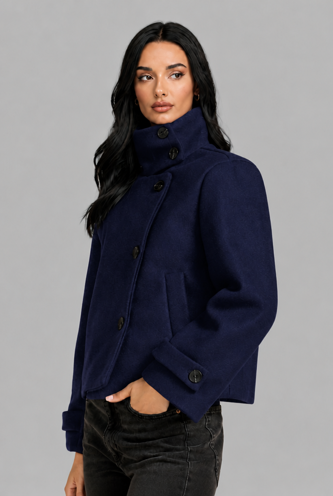 Cropped Wool Jacket with Funnel Neck