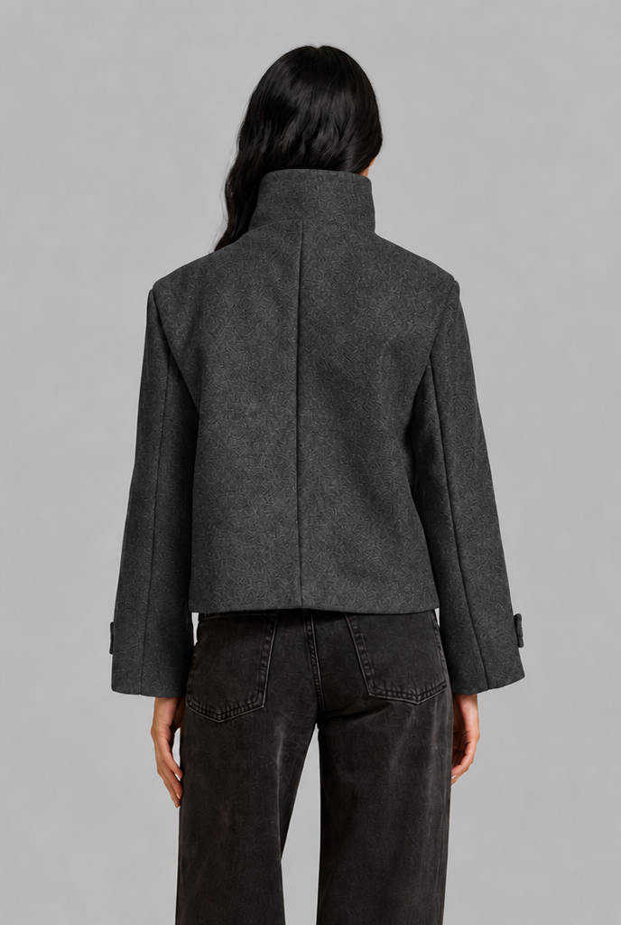 Cropped Wool Jacket with Funnel Neck