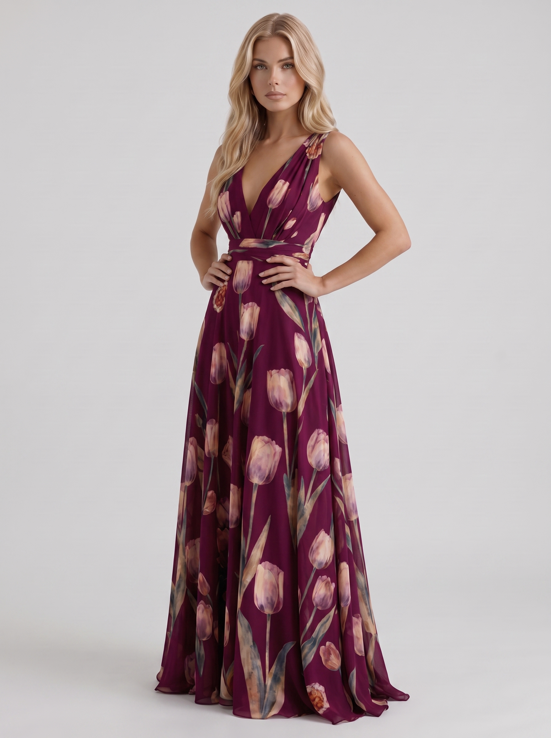 Fleur Floral Maxi Dress - Burgundy